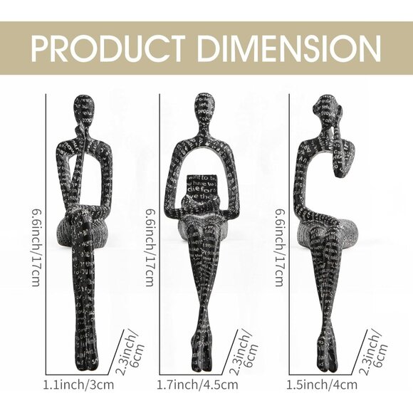 Modern Abstract Art Figurines Black Thinker Sculpture for Bookshelf Desk - Picture 3 of 7